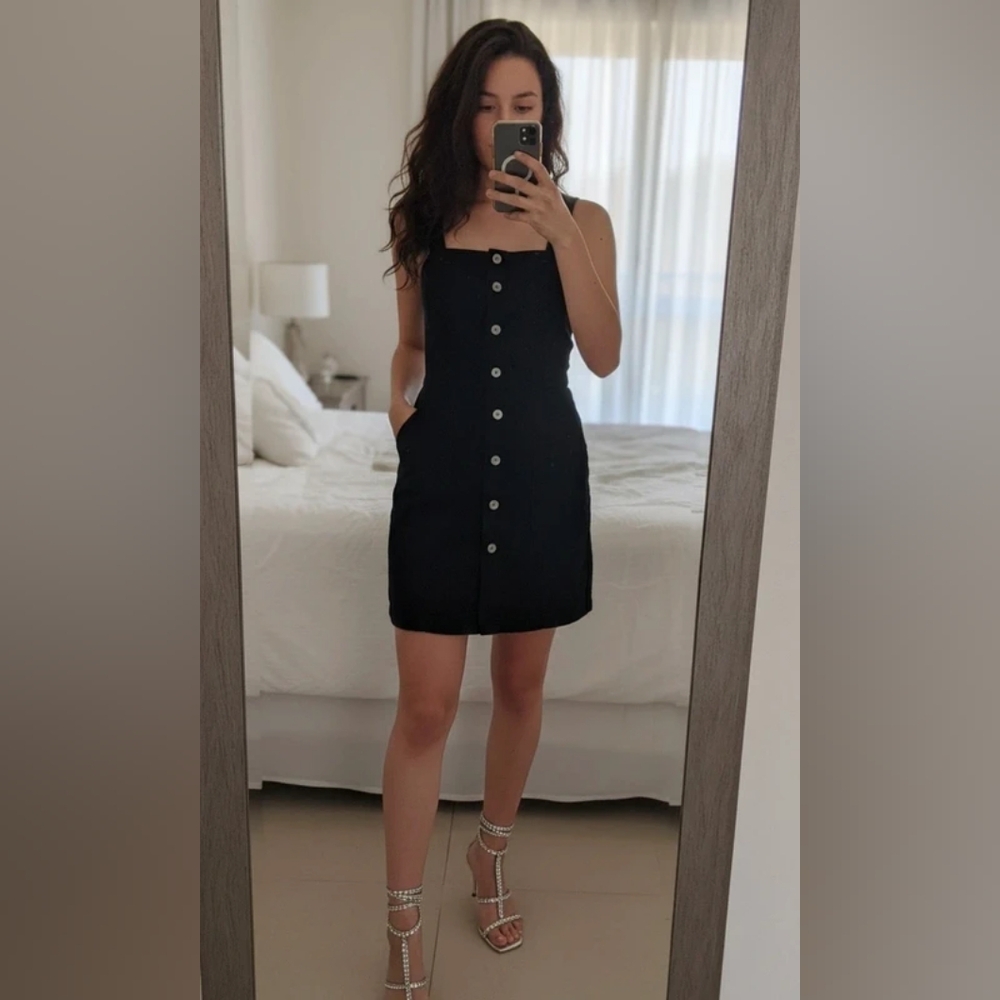 H&M Black Mini Dress with Button Detail